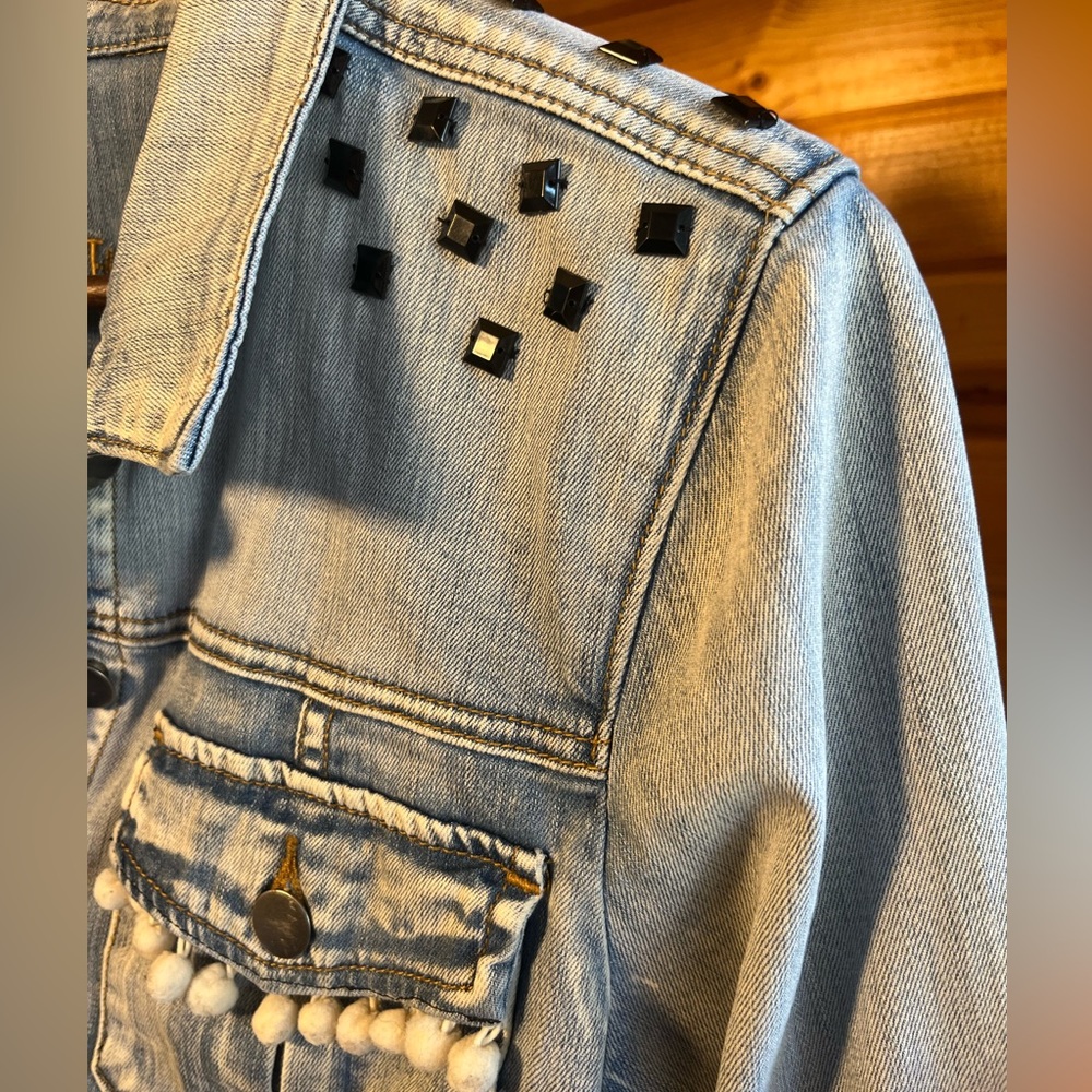 Kut from the Kloth Jean Jacket with cute black and white embellishments